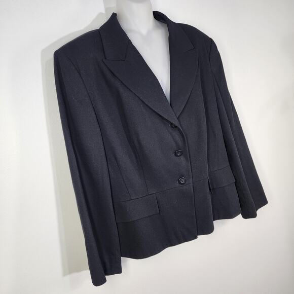 Vtg Pendleton Blazer Womens 14 Career Black 3 Button Jacket Faux Pockets Wool - Picture 4 of 9